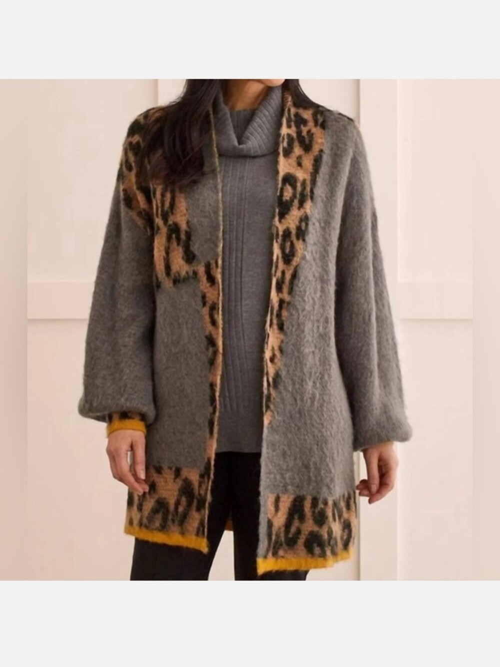Tribal Women's Grey and Animal Print Knit Sweater